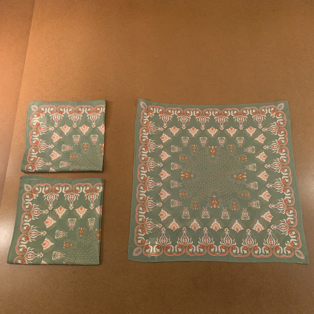 Joie Womens Green Embroidered Cotton 20" x 20" Handkerchief 3 Pieces New
